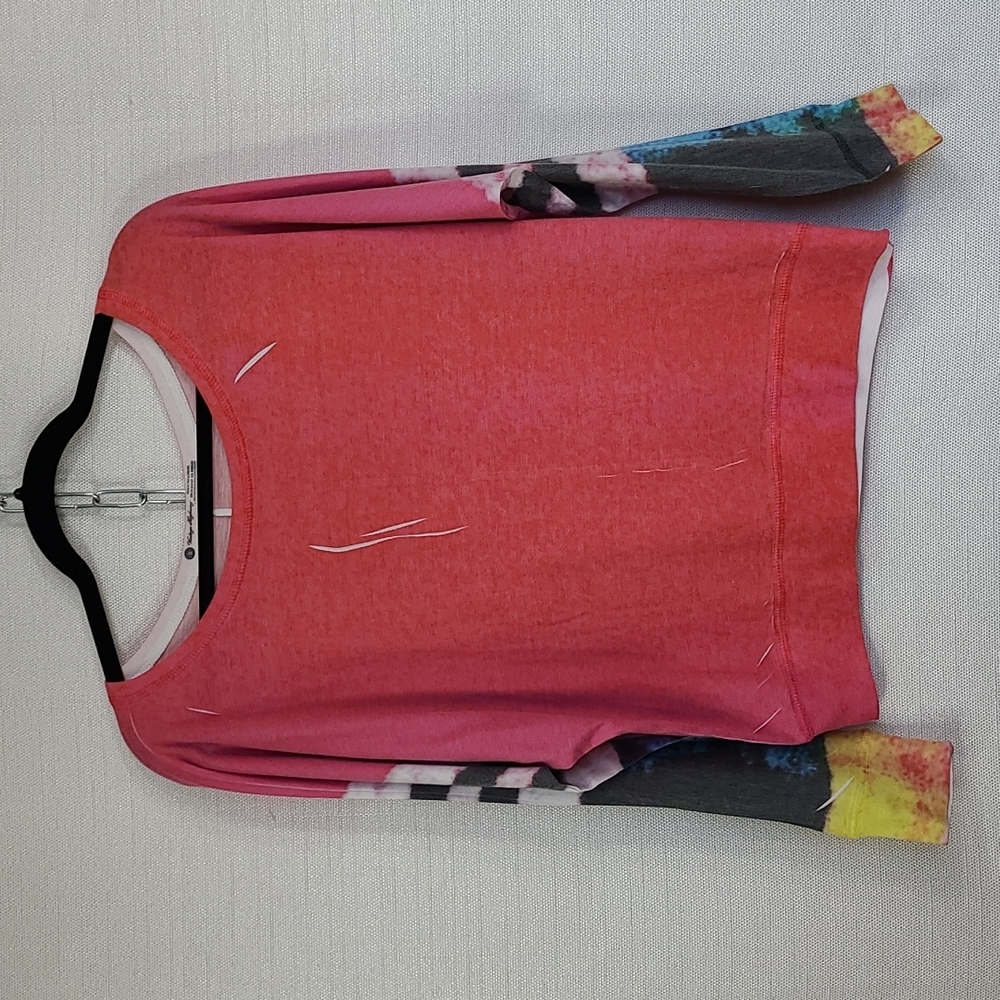 Vintage Highway Long Sleeve Top Scoop Neck Pink Tie Dye Arm Sleeves Size Small